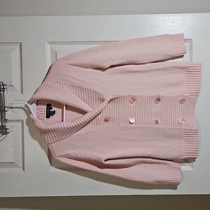 Lauren Ralph Lauren Knit Sweater Pink Cowl Neck Double Breasted Cotton Size L